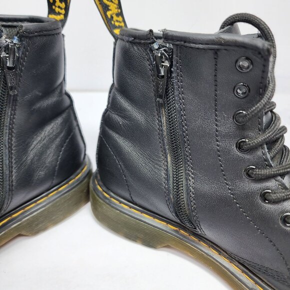 Dr. Martens Youth Size 3 1460J Black Leather Boots Combat Lace Up Side Zip - Picture 9 of 14